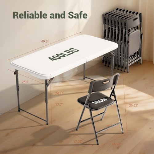 4 FT Folding Table Set with 4 Folding Chairs, Heavy Duty Steel Frame, alternate view 2