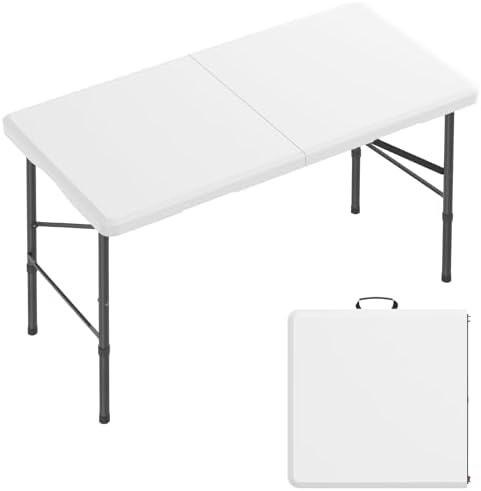 4 Ft Folding Table Wood Grain Desktop & 350lbs Weight Capacity Plastic Folding Table Heavy Duty Portable Table