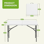 4 Ft Folding Table Wood Grain Desktop & 350lbs Weight Capacity Plastic Folding Table Heavy Duty Portable Table, alternate