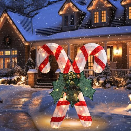 4 FT Lighted Christmas Candy Cane, Pre‐Lit Outdoor Yard Decor in Candy cane