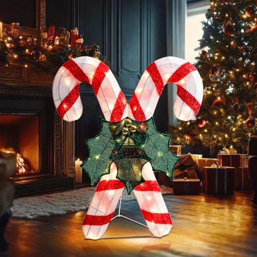 4 FT Lighted Christmas Candy Cane, Pre‐Lit Outdoor Yard Decor in Candy cane, alternate view 2