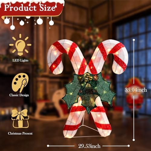 4 FT Lighted Christmas Candy Cane, Pre‐Lit Outdoor Yard Decor in Candy cane, alternate view 3