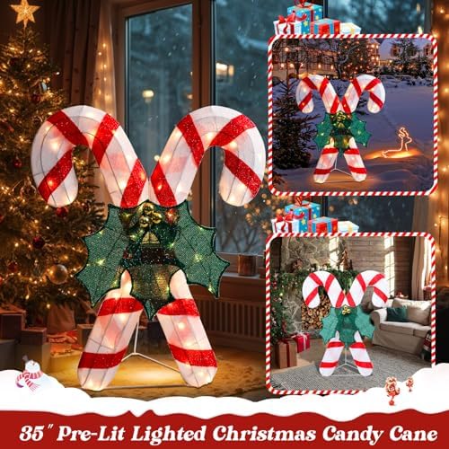 4 FT Lighted Christmas Candy Cane, Pre‐Lit Outdoor Yard Decor in Candy cane, alternate view 4