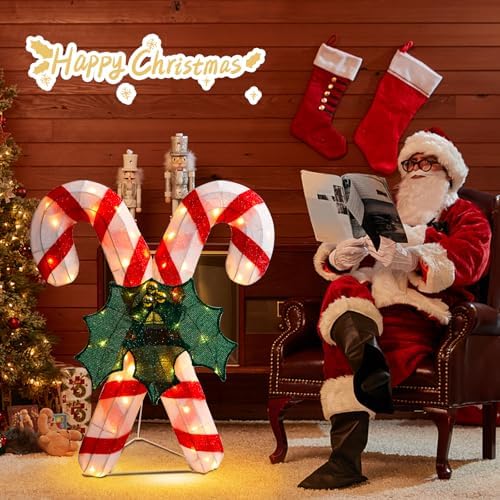 4 FT Lighted Christmas Candy Cane, Pre‐Lit Outdoor Yard Decor in Candy cane, alternate view 5