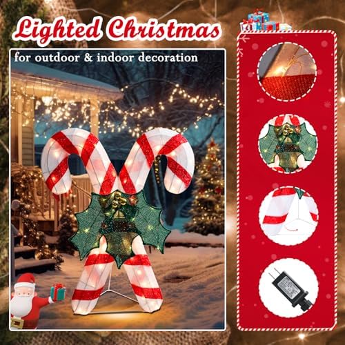 4 FT Lighted Christmas Candy Cane, Pre‐Lit Outdoor Yard Decor in Candy cane, alternate view 6