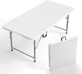 4 FT Plastic Folding Camping Table,3-Level Adjustable Height, Portable in/Outdoor Party Picnic Dining Desk