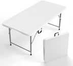 4 FT Plastic Folding Camping Table,3-Level Adjustable Height, Portable in/Outdoor Party Picnic Dining Desk