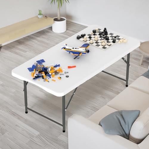 4 FT Plastic Folding Camping Table,3-Level Adjustable Height, Portable in/Outdoor Party Picnic Dining Desk, alternate view 2