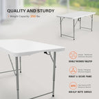 4 FT Plastic Folding Camping Table,3-Level Adjustable Height, Portable in/Outdoor Party Picnic Dining Desk, alternate view 3