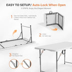 4 FT Plastic Folding Camping Table,3-Level Adjustable Height, Portable in/Outdoor Party Picnic Dining Desk, alternate view 5