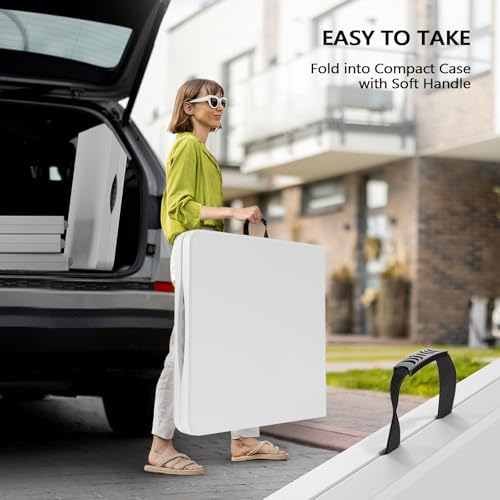 4 FT Plastic Folding Camping Table,3-Level Adjustable Height, Portable in/Outdoor Party Picnic Dining Desk, alternate view 6