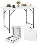 4 FT Portable Camping Table, Adjustable Fold-in-Half Table with HDPE Tabletop & Metal Legs, Patio Folding Dining
