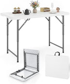 4 FT Portable Camping Table, Adjustable Fold-in-Half Table with HDPE Tabletop & Metal Legs, Patio Folding Dining