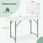 4 FT Portable Camping Table, Adjustable Fold-in-Half Table with HDPE Tabletop & Metal Legs, Patio Folding Dining, alternate