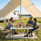4 FT Portable Camping Table, Adjustable Fold-in-Half Table with HDPE Tabletop & Metal Legs, Patio Folding Dining, alternate