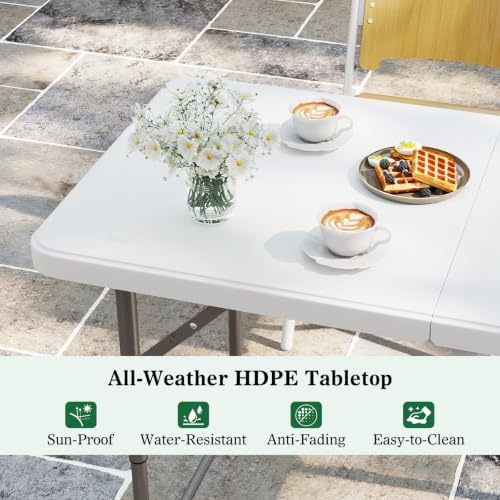 4 FT Portable Camping Table, Adjustable Fold-in-Half Table with HDPE Tabletop & Metal Legs, Patio Folding Dining, alternate