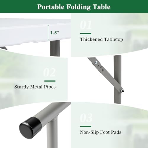 4 FT Portable Camping Table, Adjustable Fold-in-Half Table with HDPE Tabletop & Metal Legs, Patio Folding Dining, alternate