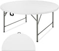 4 FT Round Folding Tables with Carrying Handle Lightweight Portable Plastic Commercial Table Steel Legs for