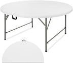 4 FT Round Folding Tables with Carrying Handle Lightweight Portable Plastic Commercial Table Steel Legs for