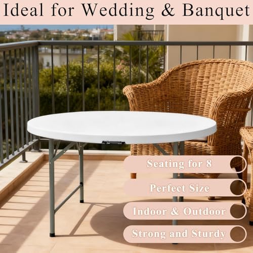 4 FT Round Folding Tables with Carrying Handle Lightweight Portable Plastic Commercial Table Steel Legs for, alternate view 6