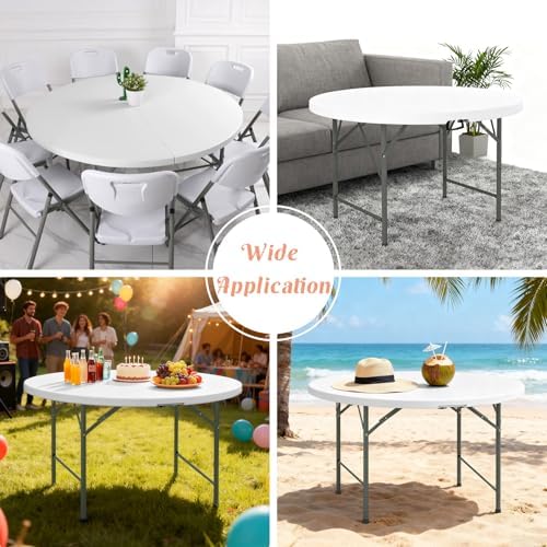 4 FT Round Folding Tables with Carrying Handle Lightweight Portable Plastic Commercial Table Steel Legs for, alternate view 7