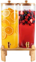 (4 gallon)2 Gallon 2 Pack large Glass Drink dispenser for parties, Beverage Dispenser With Wood Stand, Water