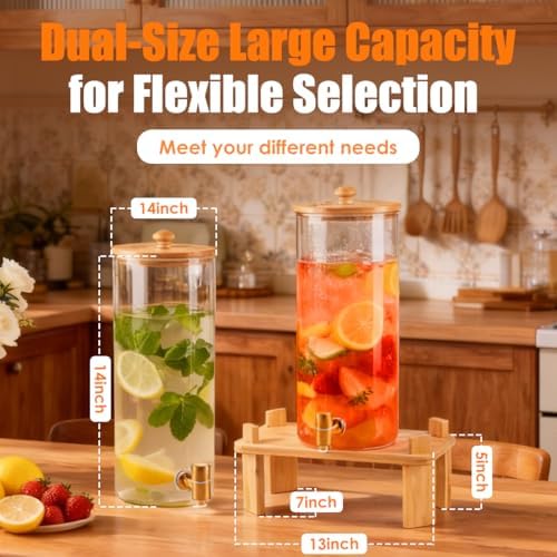 (4 gallon)2 Gallon 2 Pack large Glass Drink dispenser for parties, Beverage Dispenser With Wood Stand, Water, alternate view