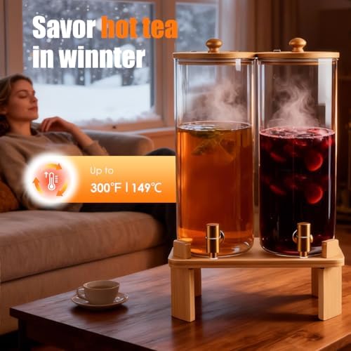 (4 gallon)2 Gallon 2 Pack large Glass Drink dispenser for parties, Beverage Dispenser With Wood Stand, Water, alternate view