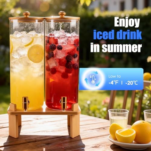 (4 gallon)2 Gallon 2 Pack large Glass Drink dispenser for parties, Beverage Dispenser With Wood Stand, Water, alternate view