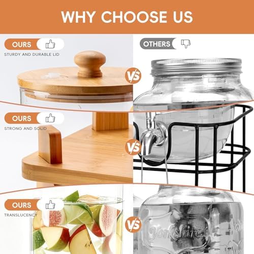 (4 gallon)2 Gallon 2 Pack large Glass Drink dispenser for parties, Beverage Dispenser With Wood Stand, Water, alternate view