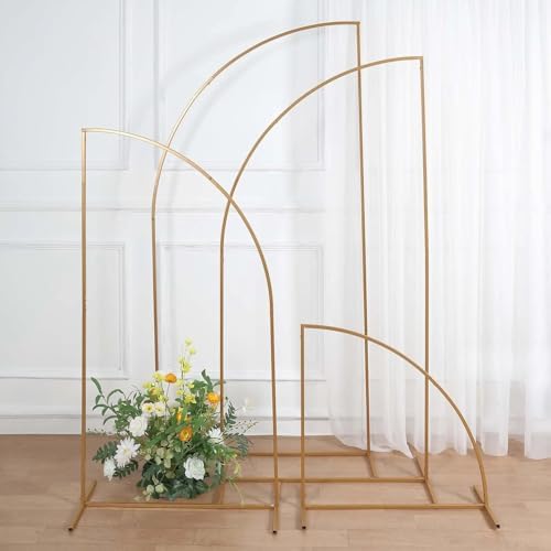 4 Gold Metal Floral Display Frame Half Moon Backdrop Stand Wedding Arch Set Party Events Reception Decorations, alternate