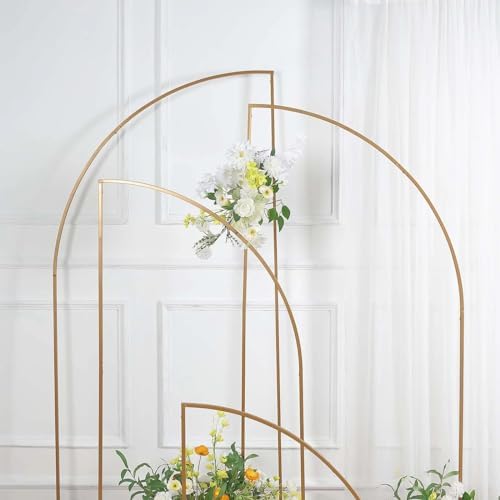 4 Gold Metal Floral Display Frame Half Moon Backdrop Stand Wedding Arch Set Party Events Reception Decorations, alternate