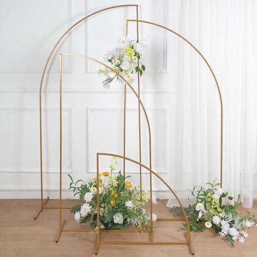 4 Gold Metal Floral Display Frame Half Moon Backdrop Stand Wedding Arch Set Party Events Reception Decorations, alternate