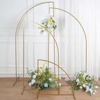 4 Gold Metal Floral Display Frame Half Moon Backdrop Stand Wedding Arch Set Party Events Reception Decorations, alternate