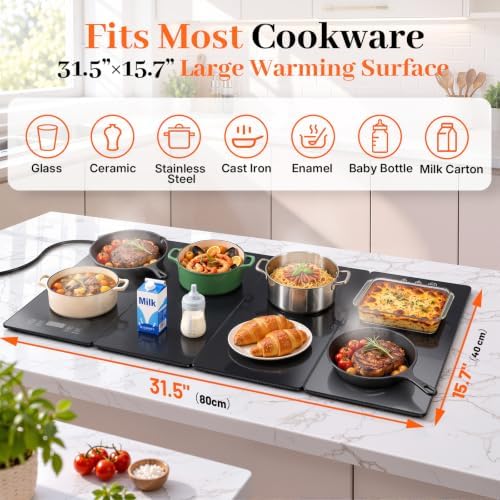 4-in-1 Electric Warming Tray, 31.5"×15.7" Food Warmer with Timer&Child Lock in Black, alternate view 2