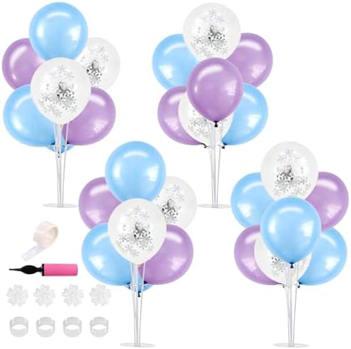 4 Macaron Blue Purple Balloon Stand Balloon Centerpieces for Table in 4 Count (Pack of 1) in Metallic Blue