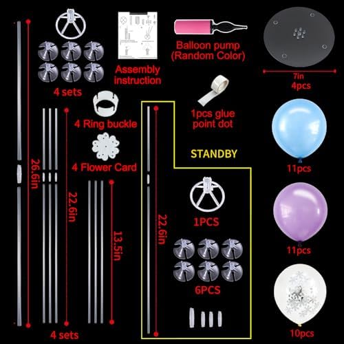 4 Macaron Blue Purple Balloon Stand Balloon Centerpieces for Table in 4 Count (Pack of 1) in Metallic Blue, alternate view 3
