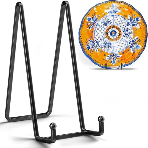 4 Pack 10 Inch Large Plate Stands for Display - Metal Square Wire Plate Holder Display Stand + Picture Stand for