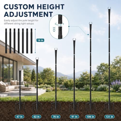 4 Pack 10FT Outdoor String Light Poles, alternate view 2