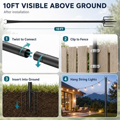 4 Pack 10FT Outdoor String Light Poles, alternate view 3