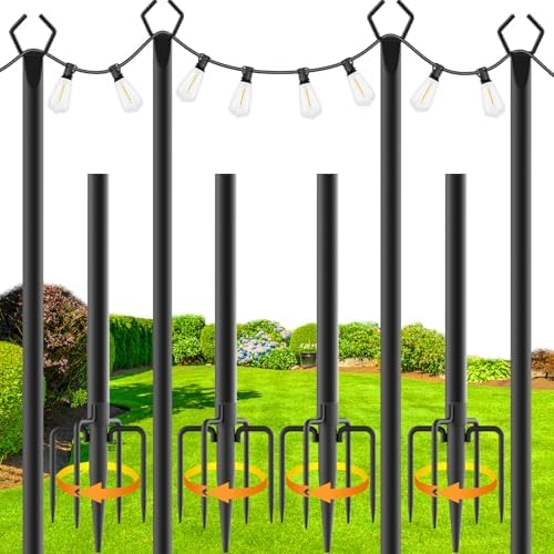 4 Pack 10Ft String Light Poles, Light Poles for Outside Lights with Fork, Outdoor Brackets Hanging Lights, Metal