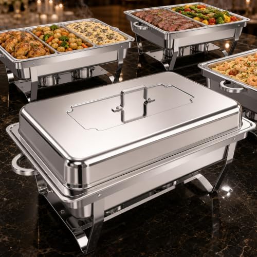4 Pack 11QT Chafing Dishes for Buffet, Total 44QT Set with 7 Food Pans in 11qt All Silver 4 Pack