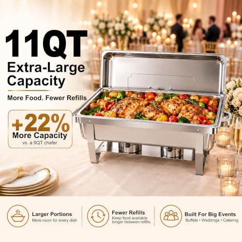 4 Pack 11QT Chafing Dishes for Buffet, Total 44QT Set with 7 Food Pans in 11qt All Silver 4 Pack, alternate view 2