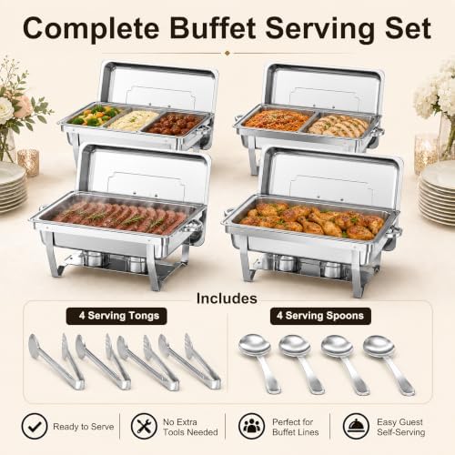4 Pack 11QT Chafing Dishes for Buffet, Total 44QT Set with 7 Food Pans in 11qt All Silver 4 Pack, alternate view 5