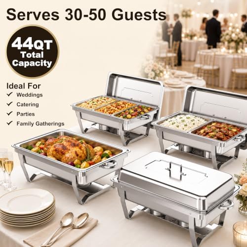 4 Pack 11QT Chafing Dishes for Buffet, Total 44QT Set with 7 Food Pans in 11qt All Silver 4 Pack, alternate view 6