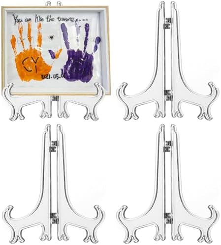 4 Pack 12 Inch Clear Plastic Easels or Stand/Plate Holders to Display Pictures or Other Items at Weddings, Plate
