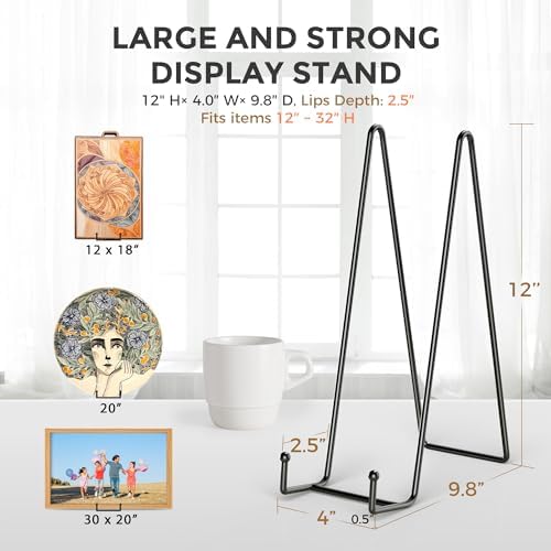 4 Pack 12 Inch Large Plate Stands/holder for Display - Metal Picture Frame Holder Stand + Easels for Platter, alternate view