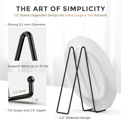 4 Pack 12 Inch Large Plate Stands/holder for Display - Metal Picture Frame Holder Stand + Easels for Platter, alternate view