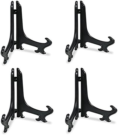 (4 Pack) 12 Inch Plastic Display Stand, Black Easel Display Photo Holder Stand, Displays Picture Frames