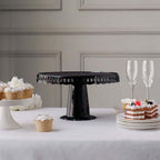 4 Pack | 13" Black Round Pedestal Footed Reusable Plastic Cupcake Stands with Interchangeable Ribbon Trim Edge, alternate